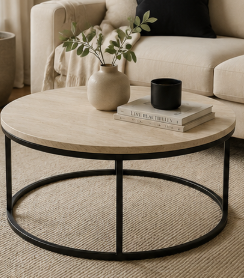 Travertine-Top Round Coffee Table (Mini)