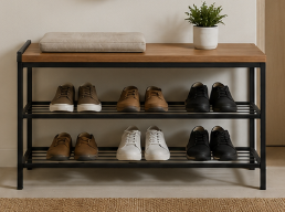 Slim Metal Shoe Rack Bench (Entryway Storage)